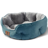 Asvin teal pet bed with sherpa cozy lining for plush comfort