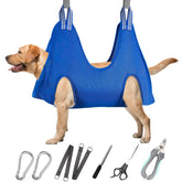 ATESON dog grooming hammock in use on an XXXL dog for calm at-home nail trimming