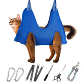 ATESON pet grooming hammock harness cats showing secure fit for calm nail trimming at home.
