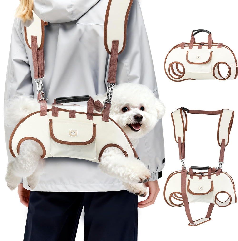 Atiansen hands-free dog backpack carrier front view for easy hands-free hiking with small dogs.