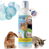 Atlantic Rush Critter Shampoo bottle 8oz shows fragrance-free gentle cleanse for small pets