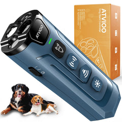 ATVIOO dog anti-barking device front view in dark blue for discreet home use
