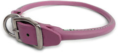Auburn Leathercrafters pink round dog collar 18-inch, showing durable rolled leather for everyday walks