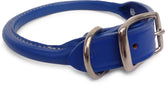 Auburn Leathercrafters rolled dog collar royal blue front view — comfortable fit for daily walks