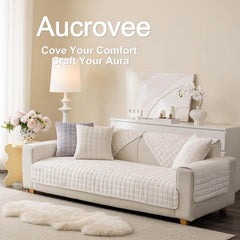 Aucrovee Velvet couch cover shown on a 3-cushion sectional setup for flexible fitting.
