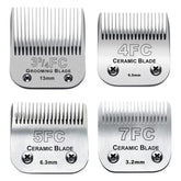 Audoc 4PACK blades: ceramic and stainless options shown for smooth, quiet dog grooming.
