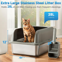 AUFYA two-pack stainless steel litter boxes for households with multiple cats