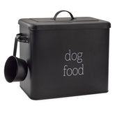 AuldHome Design retro dog food canister in black front view promotes tidy pet meal storage