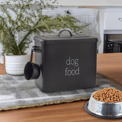 AuldHome Design retro dog food canister black side view helps organize pantry space