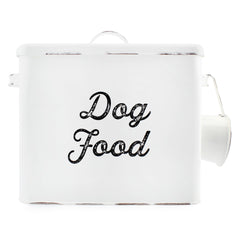AuldHome Design rustic dog food canister front view on white counter for organized storage