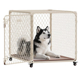 Aurapaws 42-inch diamond mesh crate assembly showcases quick setup and secure confinement.