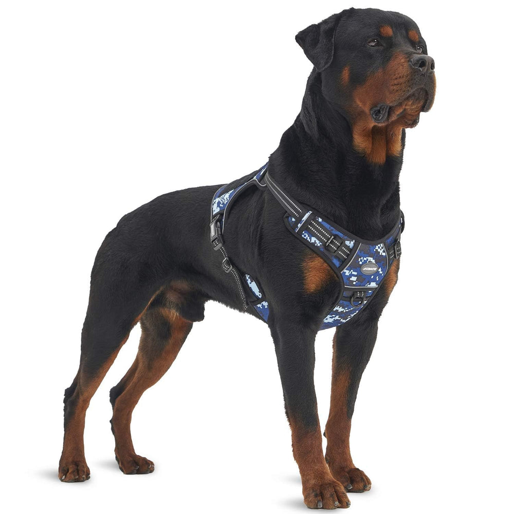 AUROTH tactical harness front clip in blue camo for no-pull control.