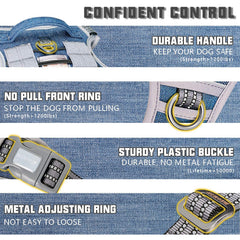 AUROTH Tactical Dog Harness Denim Blue no-pull front clip supports training and control