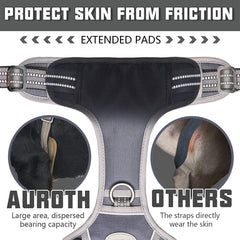 AUROTH Tactical Dog Harness padded-shoulders close-up shows comfort and pressure-point protection.