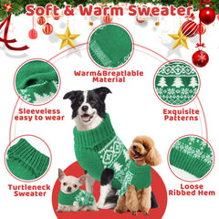 AURUZA Christmas dog sweater green hanging tag emphasizes festive style