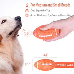 AUSCAT 2PCS squeaky football toy side view shows durable design for chewers.