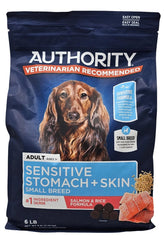 Authority small-breed salmon-rice dry dog food bag front for gentle digestion