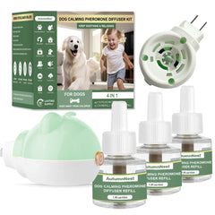 AutumnNest dog calming diffuser plug-in shown in action for at-home stress relief.