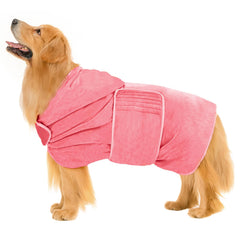 Avont dog bathrobe hooded pink XL in action offering cozy warmth after baths.