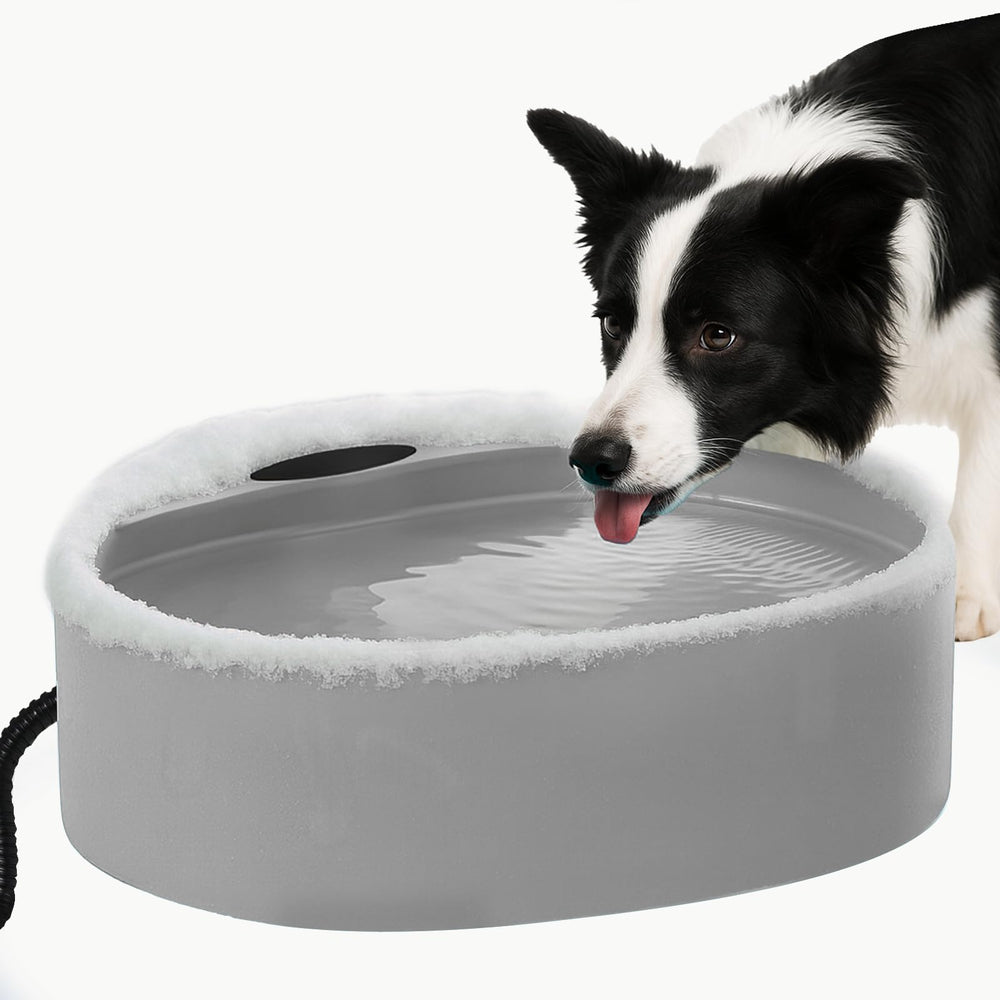 AWLYLNLL heated water bowl for outdoor use keeps pets hydrated in cold weather.