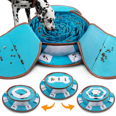 AWOOOF Pet Snuffle Mat blue top view helps engage dogs mentally during play.