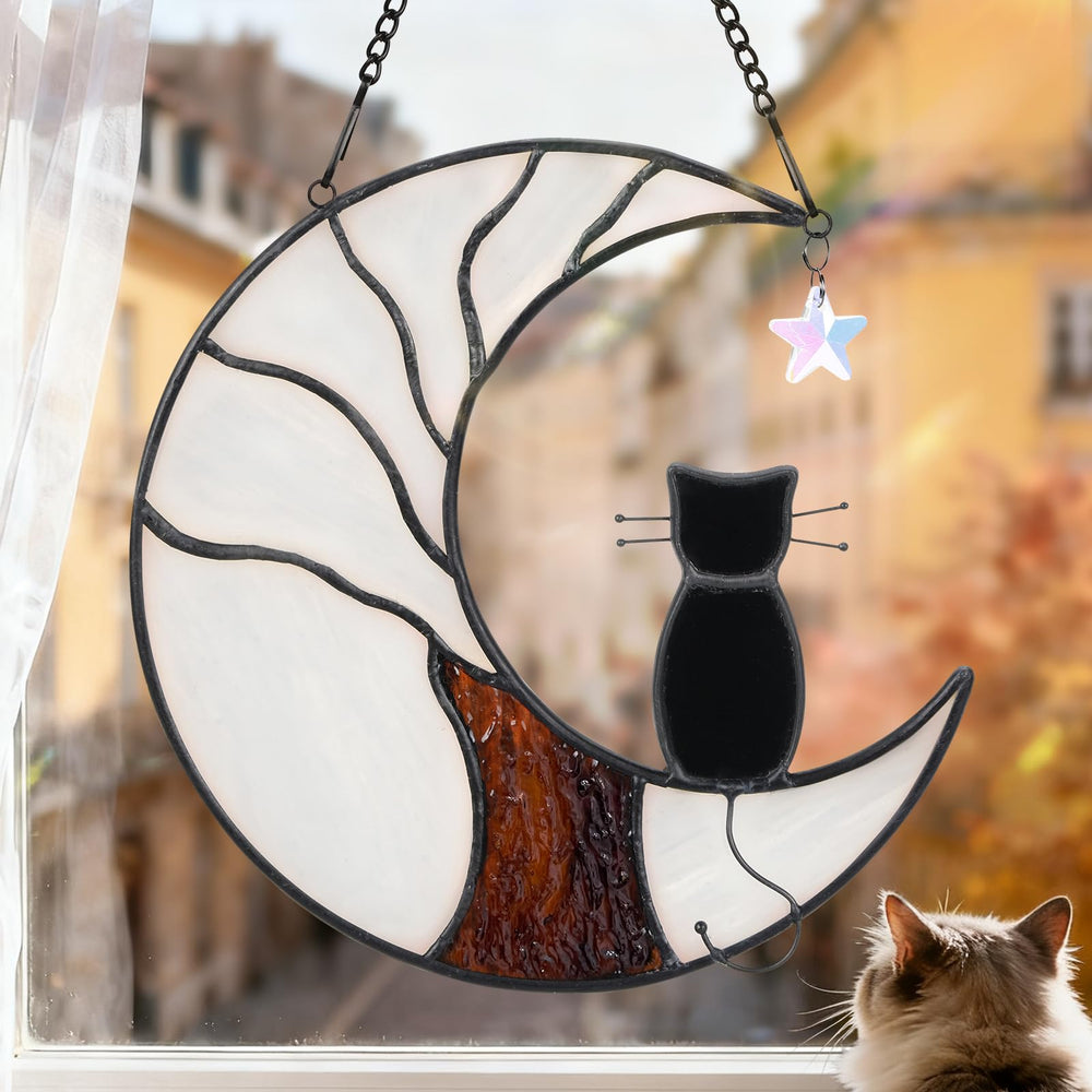 Ayadon cat memorial suncatcher moon and life-tree window display for remembrance