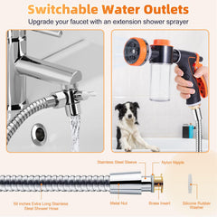 AYBBSHOW sprayer hose 59-inch shows flexible reach for bathtubs and sinks.