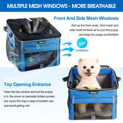 BABEYER dog bike basket blue side view showing breathable mesh for cooling.