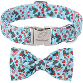 Babole Pet Christmas dog collar with bow tie blue pattern close-up for festive photos