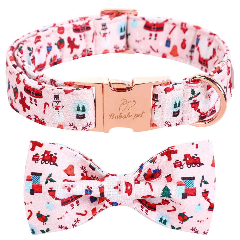 Babole Pet pink snowman collar with bow tie, adjustable fit for small dogs.
