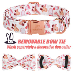 Detachable bow tie of Babole Pet collar shown with elastic bands for DIY styling