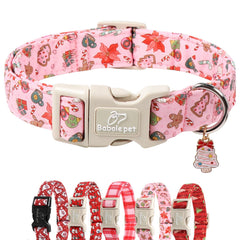 Babole Pet Christmas collar gingerbread pattern pink background ideal for holiday photos