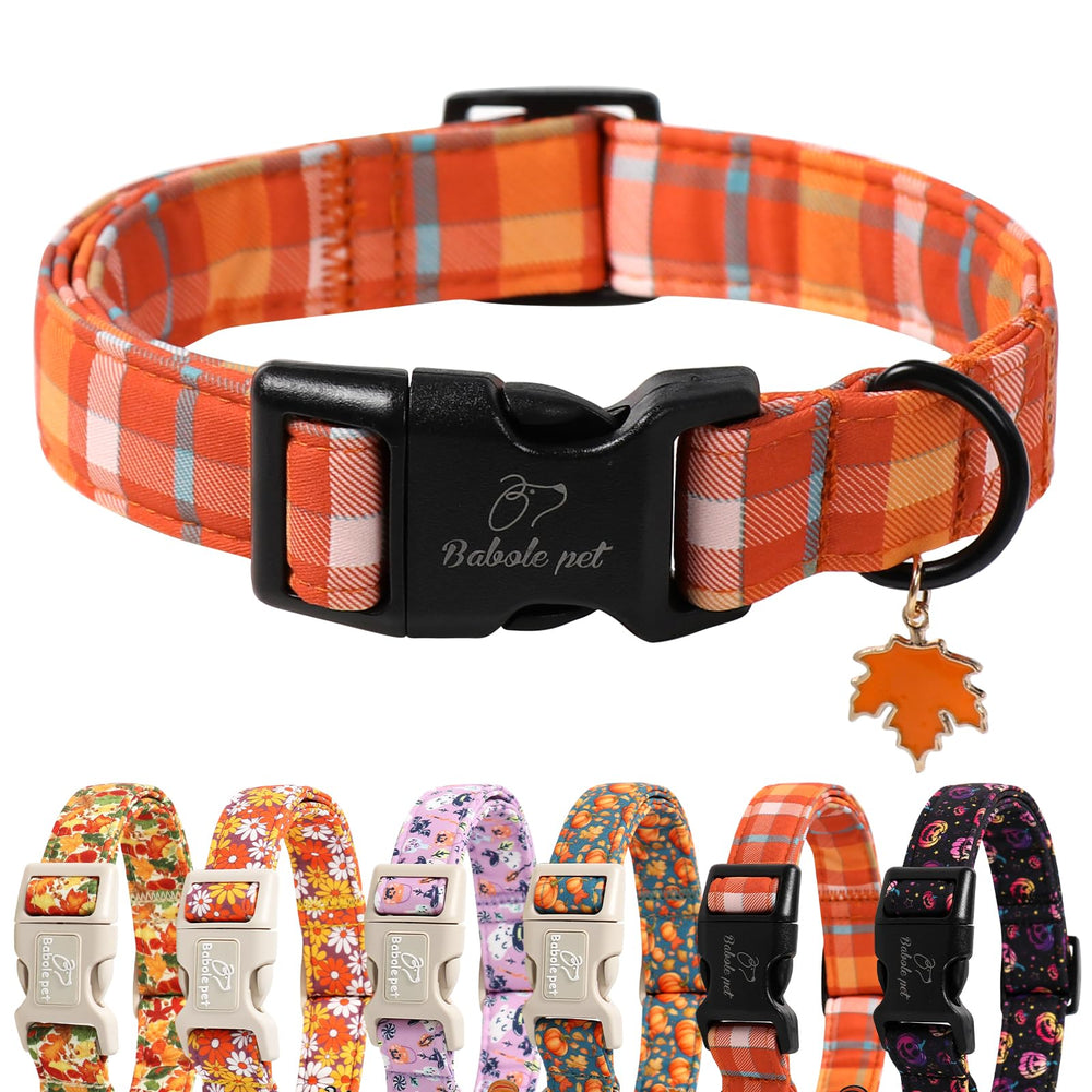 Collar Babole Pet con cuadros naranja y talla extragrande, ideal para paseos diarios.