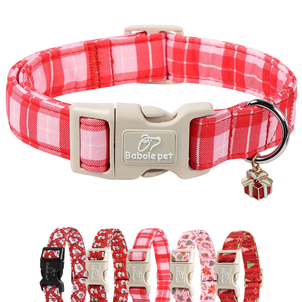 Babole Pet Plaid Collar closeup shows plush padding for daily comfort.