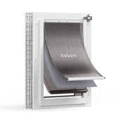 Baboni 3-flaps pet door with telescoping tunnel showing adjustable fit for multiple door thicknesses