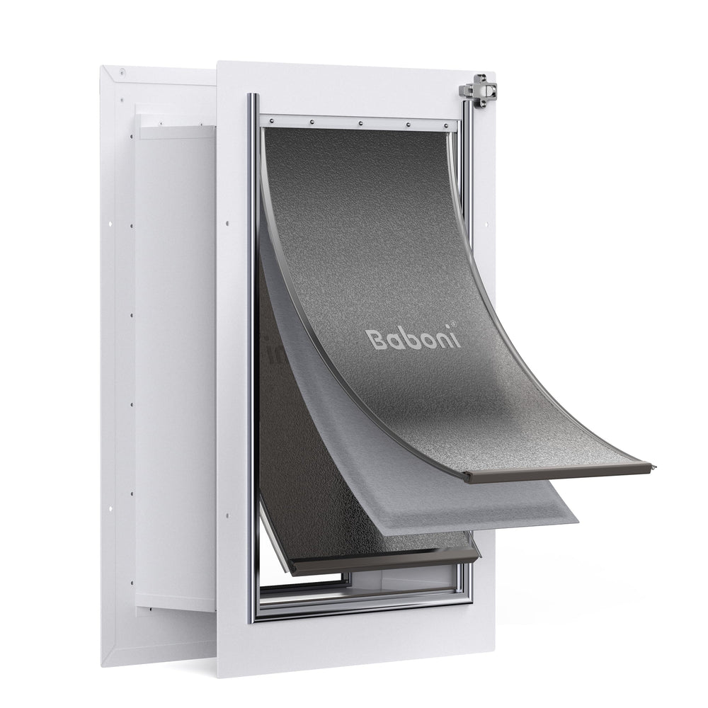 Baboni Pet Door wall 3-flap design with telescoping tunnel for varied wall thickness and easy access.