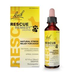 Bach Rescue Remedy Pet Dropper bottle for daily stress support in dogs.