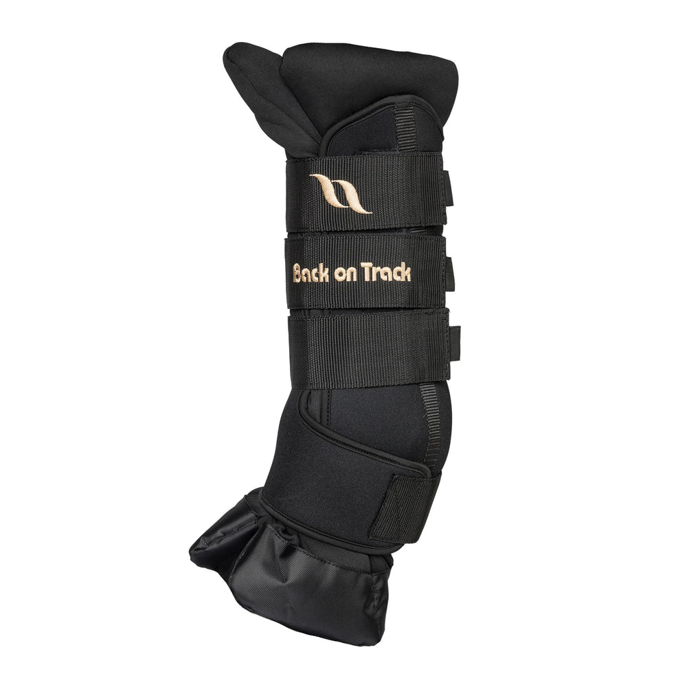 Back on Track Royal Quick Wraps Deluxe black front view with secure fit and padding.