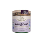 Badlands Ranch Skin & Coat supplement bottle pouring for omega-3 nourishment.