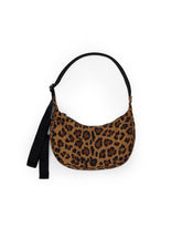 Baggu Small Nylon Crescent Bag Leopard front view for everyday carry and easy access.