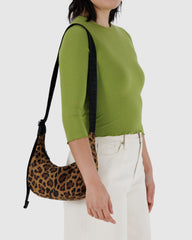 Baggu Small Nylon Crescent Bag Leopard interior pocket detail for organized essentials.