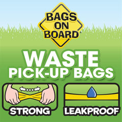 Bags on Board dog waste bags rolls show 14 bags per roll for extended use.