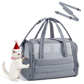 BAGSMART Cat Carrier shows quilted grey exterior for stylish travel comfort.