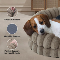 BALANCE Calming Dog Bed oval waterproof layer demonstrates spill protection