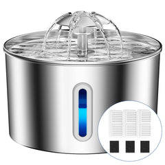 BalimoPet cat water fountain stainless steel 74oz shows easy pour and ample hydration for cats.
