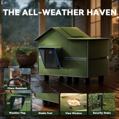 banxye heated cat shelter removable door flaps block drafts.