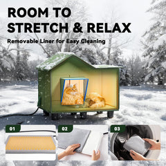 banxye heated cat shelter waterproof roof keeps rain out for outdoor rest.