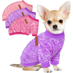 BAOBICUTE 3-pack dog sweaters pink, rose, purple front view for small dogs—warm, cozy daily wear