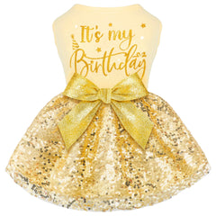 Baobicute birthday dress front view shows sparkly party-ready design for dogs.