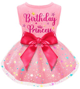 Baobicute dog birthday dress with bowknot showcased for festive photos.